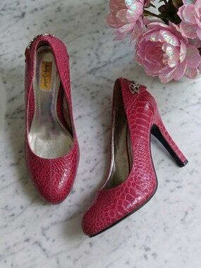 Y2K Vintage Baby Phat Pink Faux Leather Reptile Print Stiletto Heels - Size 7B